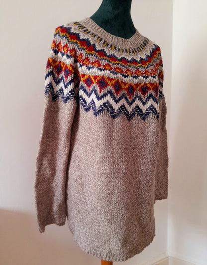 Oatmeal Multicoloured Fairisle Knit Vintage Boho Jumper