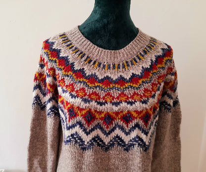 Oatmeal Multicoloured Fairisle Knit Vintage Boho Jumper