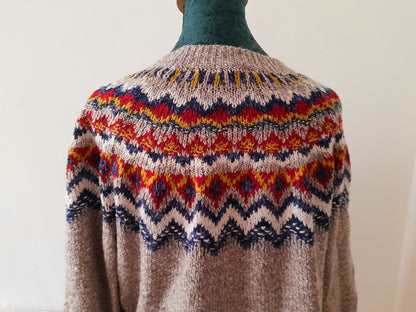 Oatmeal Multicoloured Fairisle Knit Vintage Boho Jumper