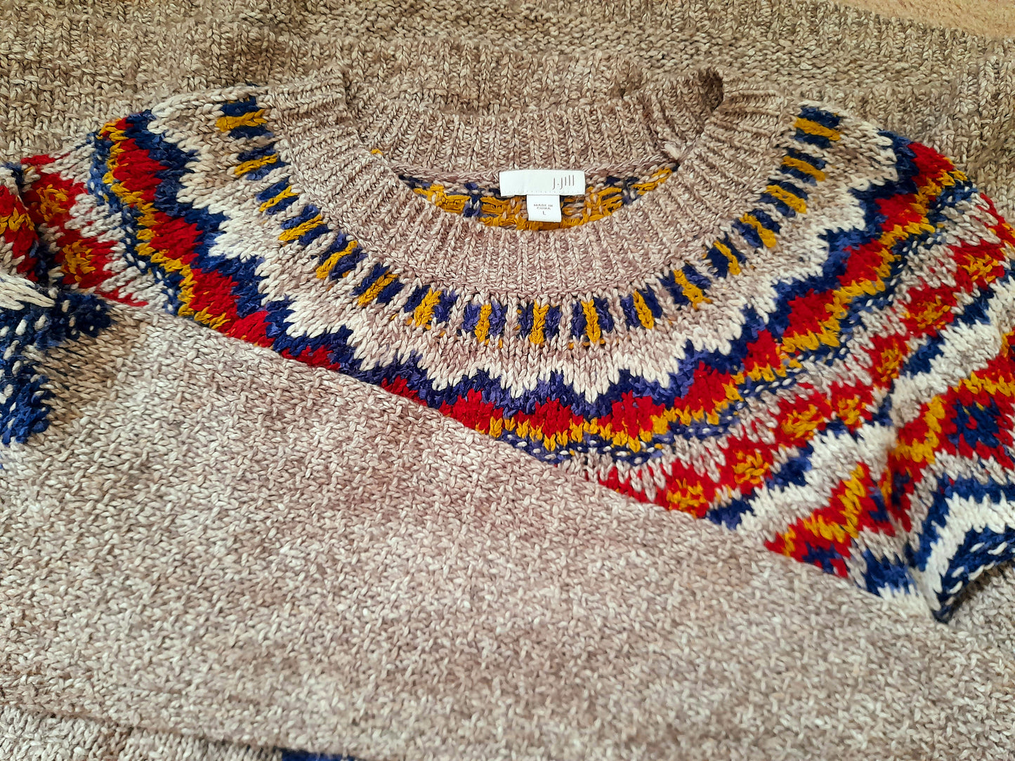 Oatmeal Multicoloured Fairisle Knit Vintage Boho Jumper