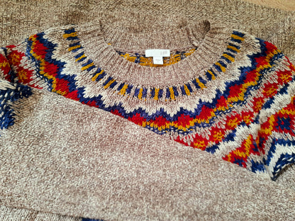 Oatmeal Multicoloured Fairisle Knit Vintage Boho Jumper