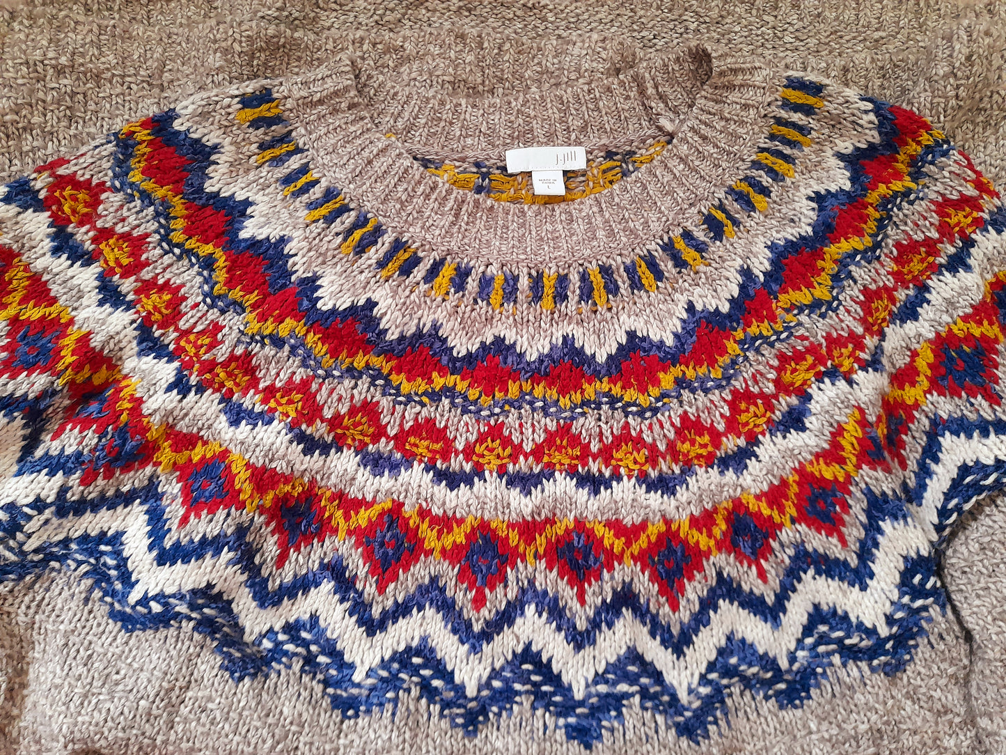 Oatmeal Multicoloured Fairisle Knit Vintage Boho Jumper