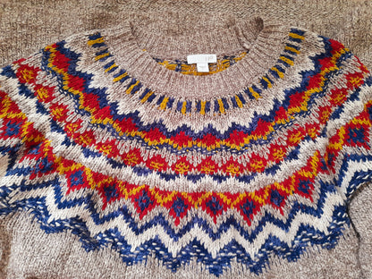 Oatmeal Multicoloured Fairisle Knit Vintage Boho Jumper