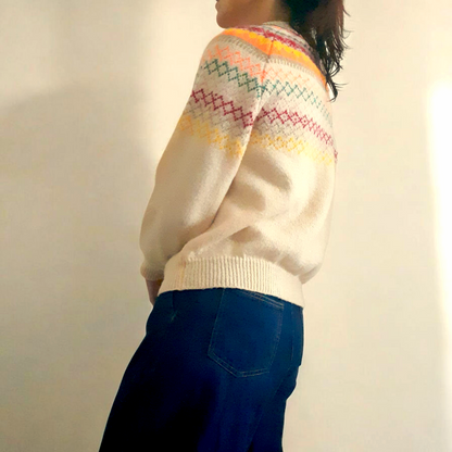 Beige Neon Orange Red Green Fairisle Knit Jumper