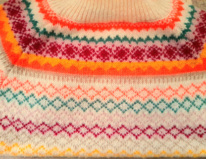 Beige Neon Orange Red Green Fairisle Knit Jumper