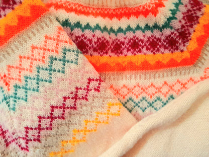 Beige Neon Orange Red Green Fairisle Knit Jumper