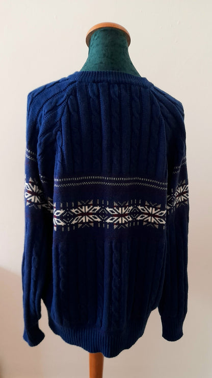 Vintage Y2K Buckingham Navy Icelandic Cable Knit Unisex Jumper