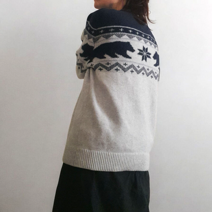 Vintage OLD NAVY Pale Grey Navy Polar Bear Icelandic Chunky Knit Jumper