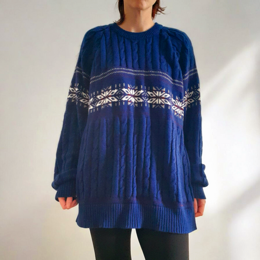 Vintage Y2K Buckingham Navy Icelandic Cable Knit Unisex Jumper
