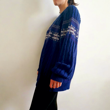 Vintage Y2K Buckingham Navy Icelandic Cable Knit Unisex Jumper