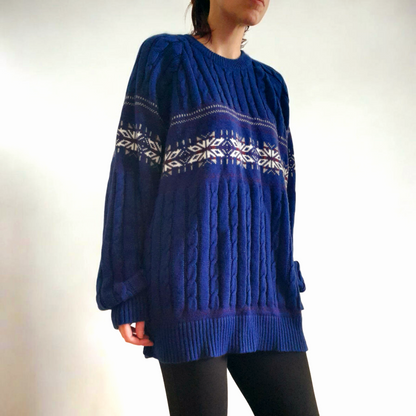 Vintage Y2K Buckingham Navy Icelandic Cable Knit Unisex Jumper