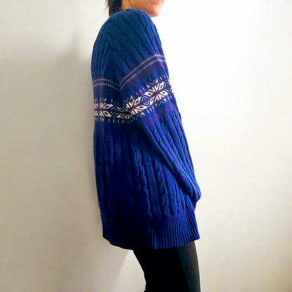 Vintage Y2K Buckingham Navy Icelandic Cable Knit Unisex Jumper