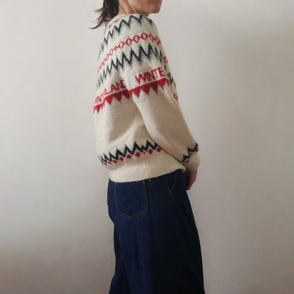 Vintage Y2K H&M Cream Black Grey Red Heart Winterland Fairisle Knitted Jumper