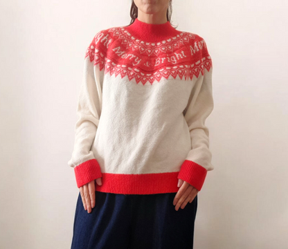 Vintage 90s HOLIDAY TIME Cream Red Gold Sparkly Festive Fairisle Jumper