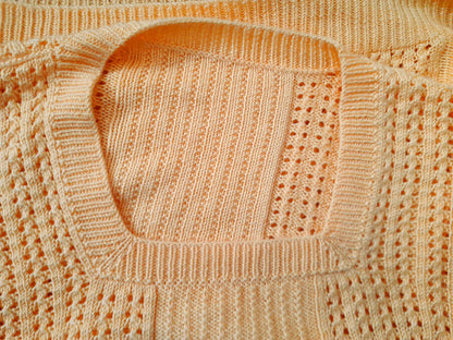Vintage Handknitted Crochet Yellow Acrylic Square Collar Oversized Jumper