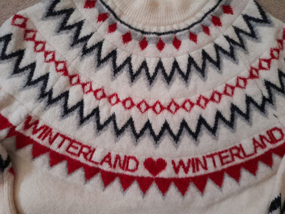 Vintage Y2K H&M Cream Black Grey Red Heart Winterland Fairisle Knitted Jumper
