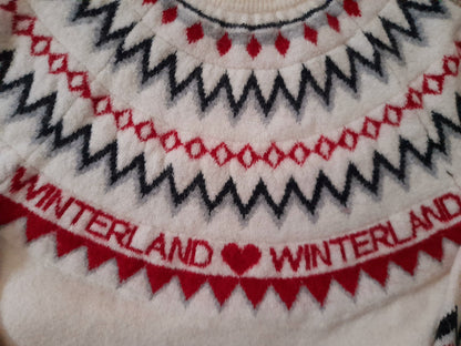 Vintage Y2K H&M Cream Black Grey Red Heart Winterland Fairisle Knitted Jumper