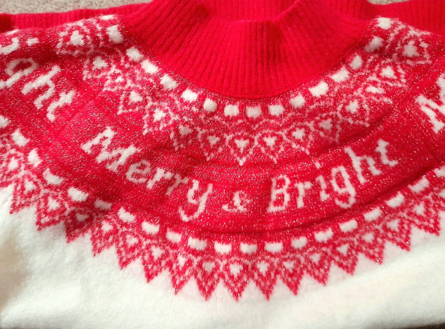Vintage 90s HOLIDAY TIME Cream Red Gold Sparkly Festive Fairisle Jumper