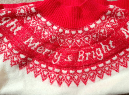 Vintage 90s HOLIDAY TIME Cream Red Gold Sparkly Festive Fairisle Jumper