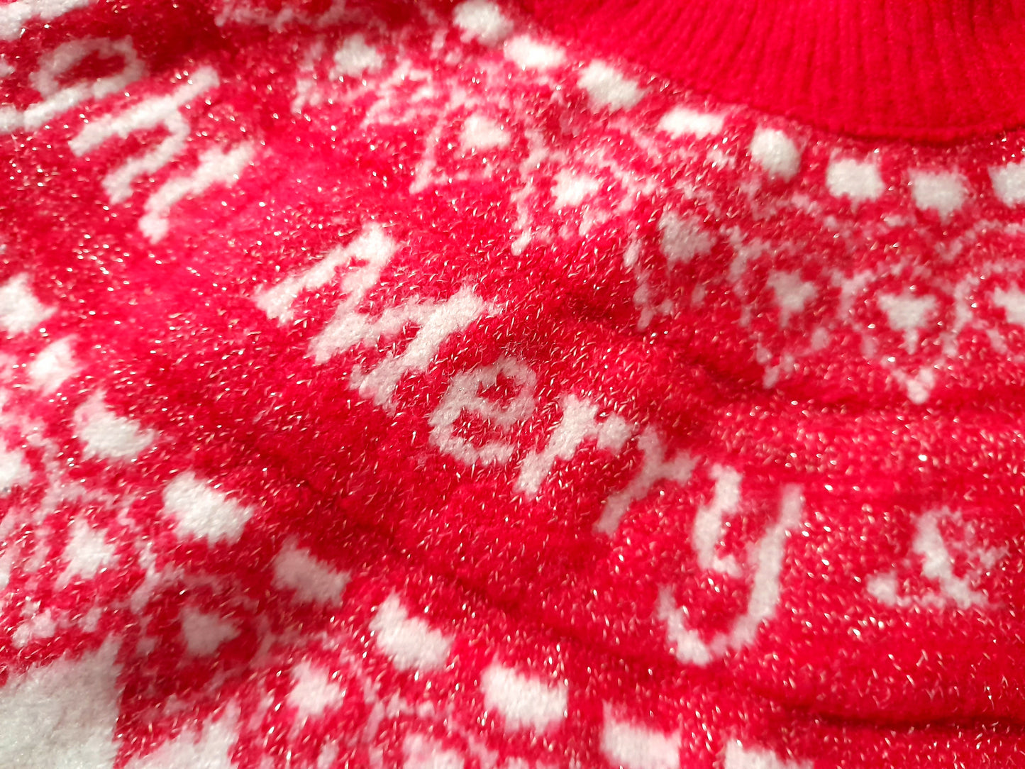 Vintage 90s HOLIDAY TIME Cream Red Gold Sparkly Festive Fairisle Jumper