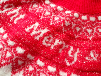 Vintage 90s HOLIDAY TIME Cream Red Gold Sparkly Festive Fairisle Jumper