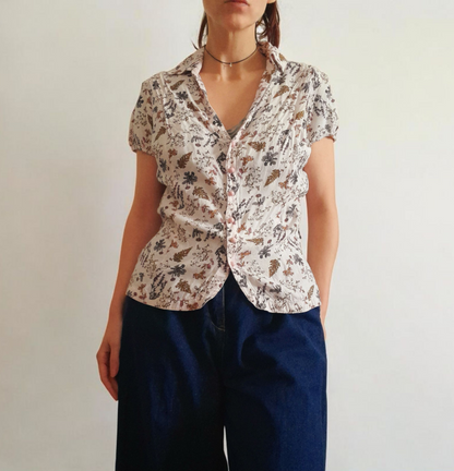 Vintage 90s Anne Weyburn Wildflower Viscose Button Blouse