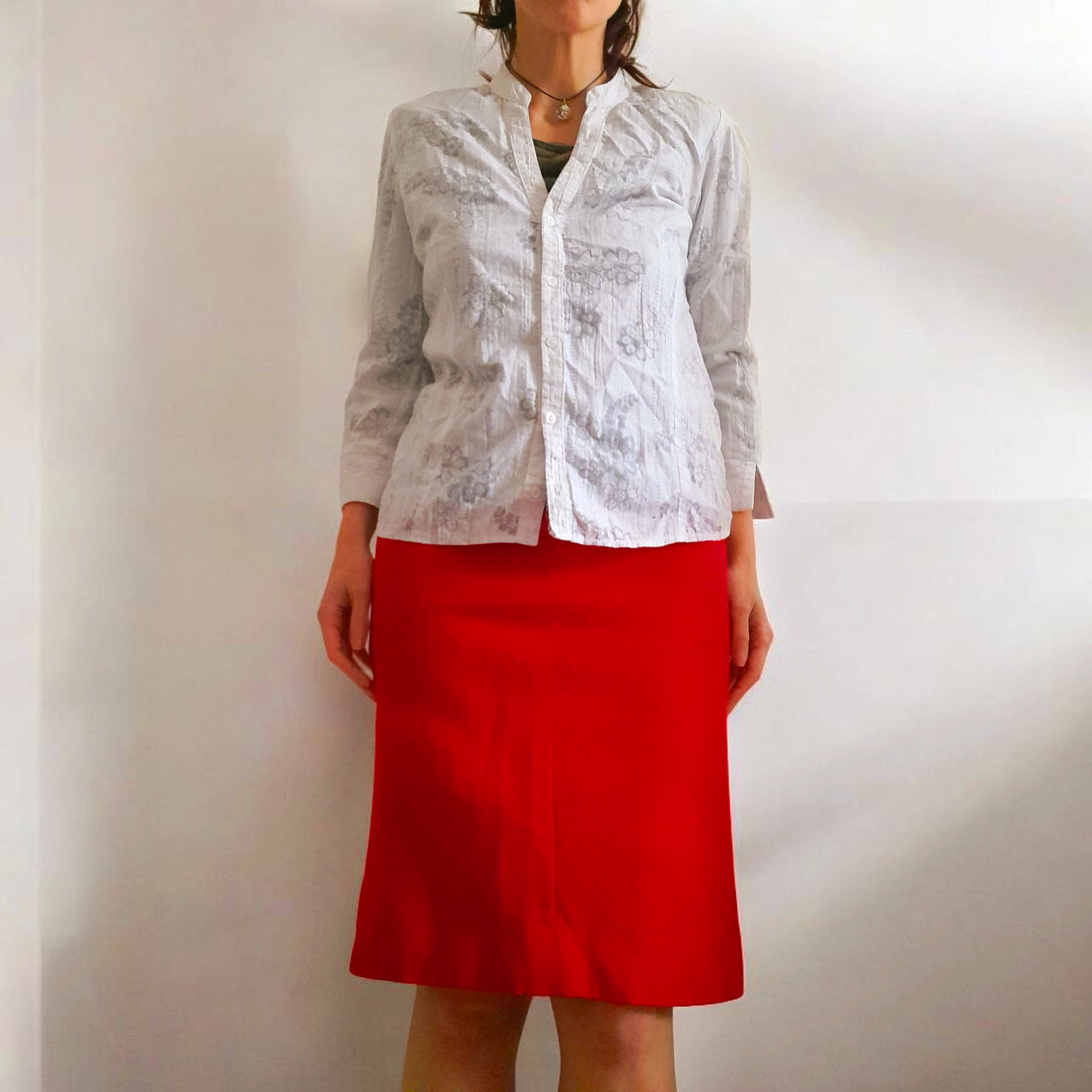 Vintage 1960s Pillar Box Red Wool Button Skirt