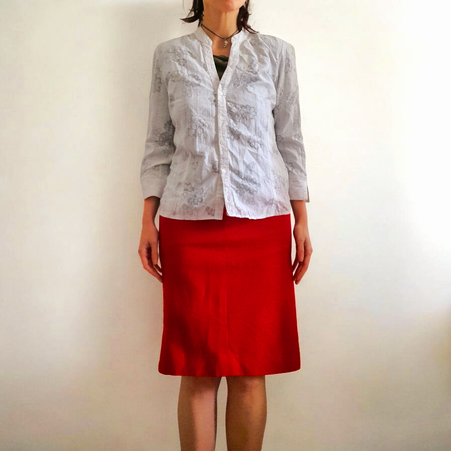 Vintage 1960s Pillar Box Red Wool Button Skirt