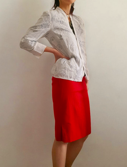 Vintage 1960s Pillar Box Red Wool Button Skirt