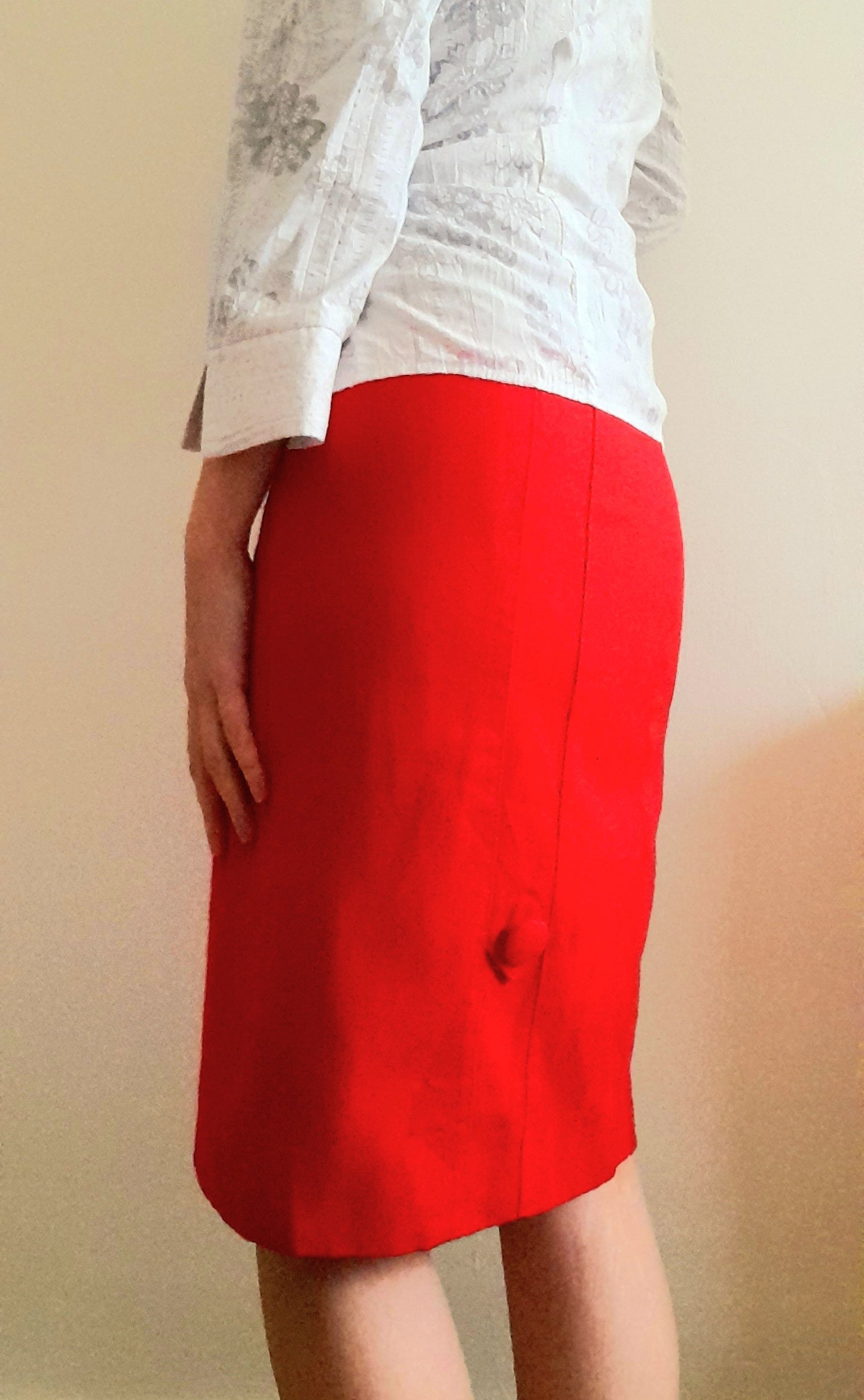 Vintage 1960s Pillar Box Red Wool Button Skirt