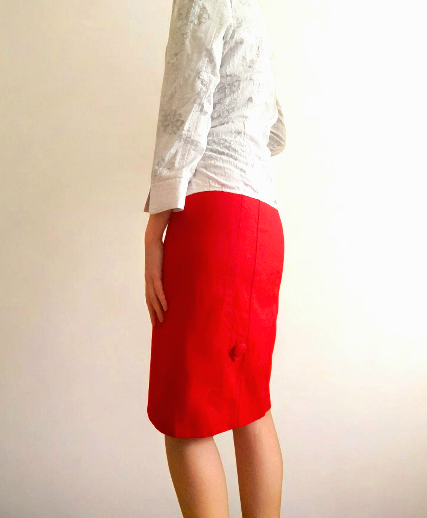 Vintage 1960s Pillar Box Red Wool Button Skirt