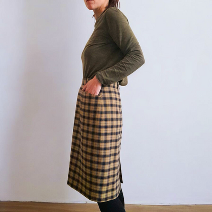 Vintage 90s Bianca Tan Black Check Plaid Wool Blend Skirt