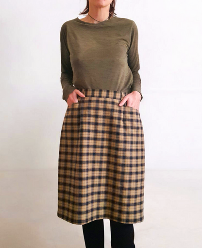 Vintage 90s Bianca Tan Black Check Plaid Wool Blend Skirt