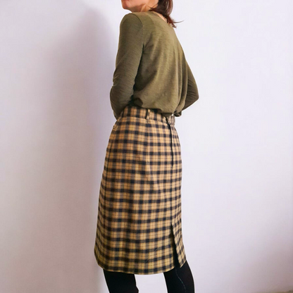 Vintage 90s Bianca Tan Black Check Plaid Wool Blend Skirt