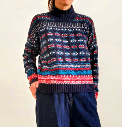 Vintage Y2K LOFT Navy Red Aqua Pink Geometric Icelandic Knit Jumper