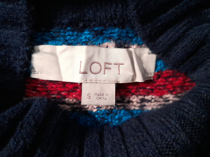 Vintage Y2K LOFT Navy Red Aqua Pink Geometric Icelandic Knit Jumper