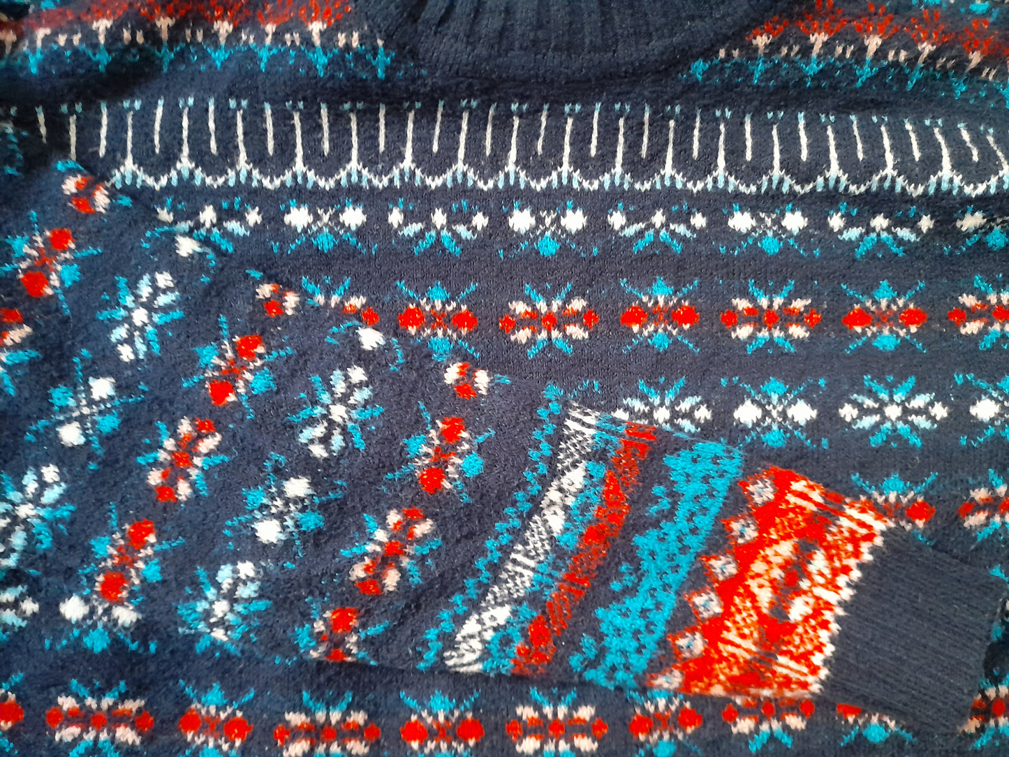 Vintage Y2K LOFT Navy Red Aqua Pink Geometric Icelandic Knit Jumper