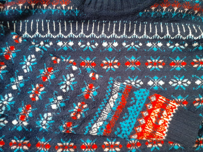 Vintage Y2K LOFT Navy Red Aqua Pink Geometric Icelandic Knit Jumper