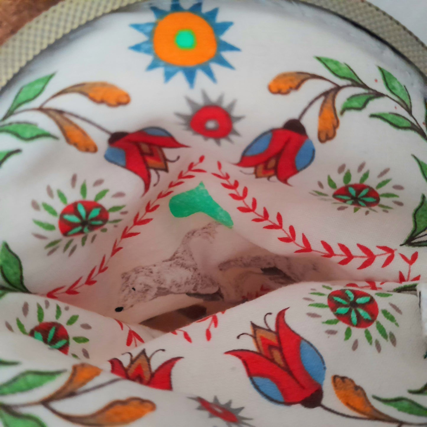 Sepia Orange White Wildflowers Bear Bronze Large Cotton Clasp Pouch