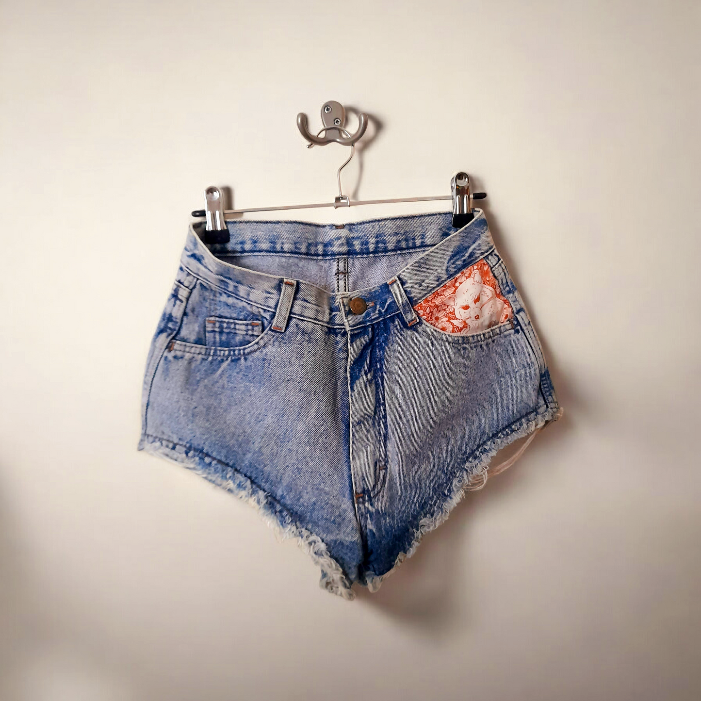 Re-worked Vintage 90s Blue Rose Cut Off Denim Shorts