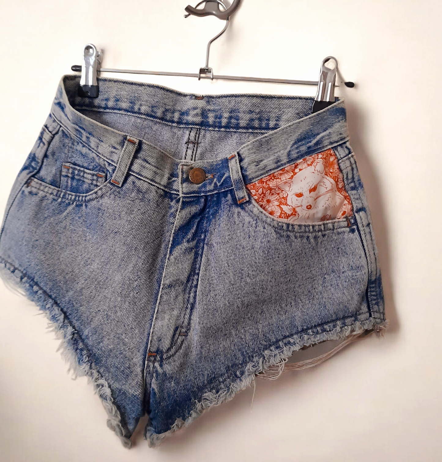 Re-worked Vintage 90s Blue Rose Cut Off Denim Shorts