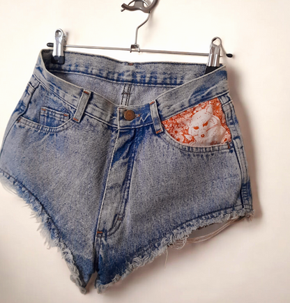 Re-worked Vintage 90s Blue Rose Cut Off Denim Shorts