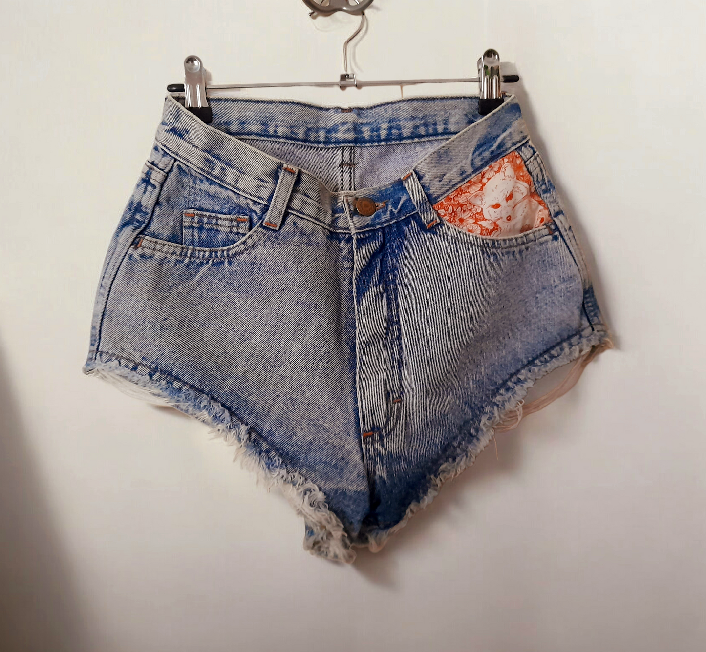 Re-worked Vintage 90s Blue Rose Cut Off Denim Shorts