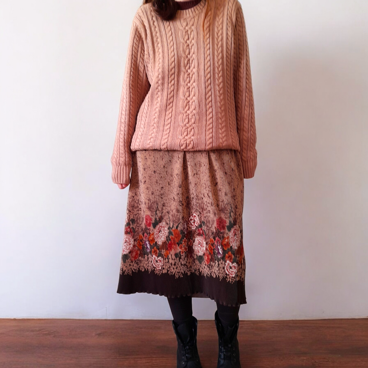 Vintage 70s Handsewn Floral Mini Pleat Midi Skirt