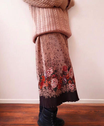 Vintage 70s Handsewn Floral Mini Pleat Midi Skirt