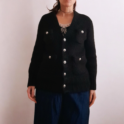 Vintage Y2K Black Fluffy Mohair Cardigan Jacket