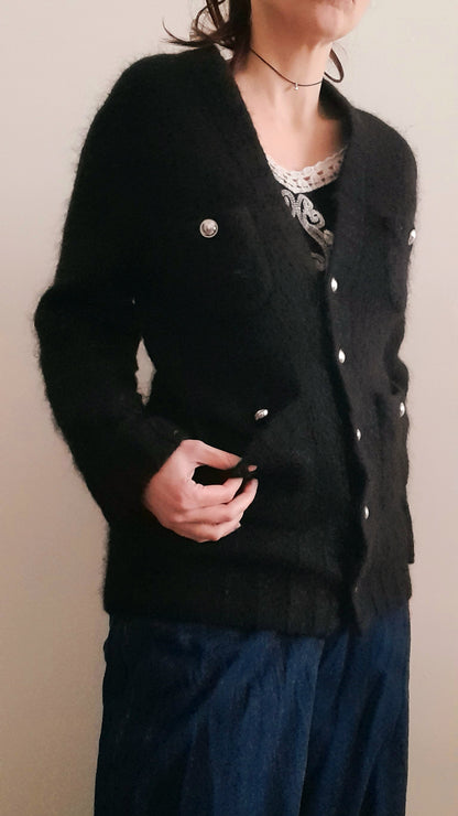 Vintage Y2K Black Fluffy Mohair Cardigan Jacket
