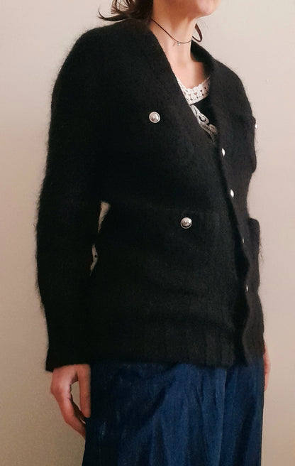 Vintage Y2K Black Fluffy Mohair Cardigan Jacket