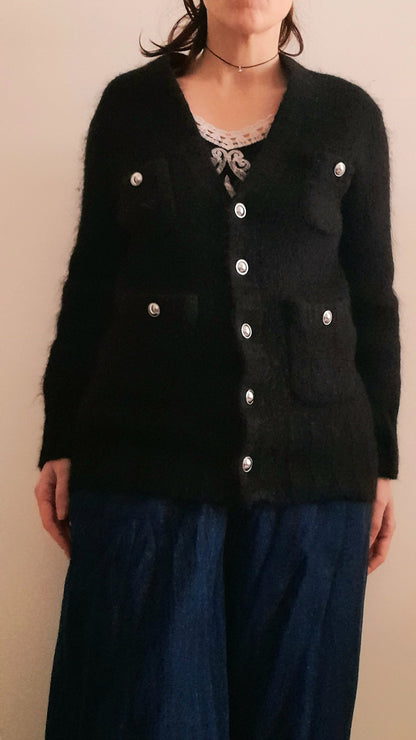 Vintage Y2K Black Fluffy Mohair Cardigan Jacket