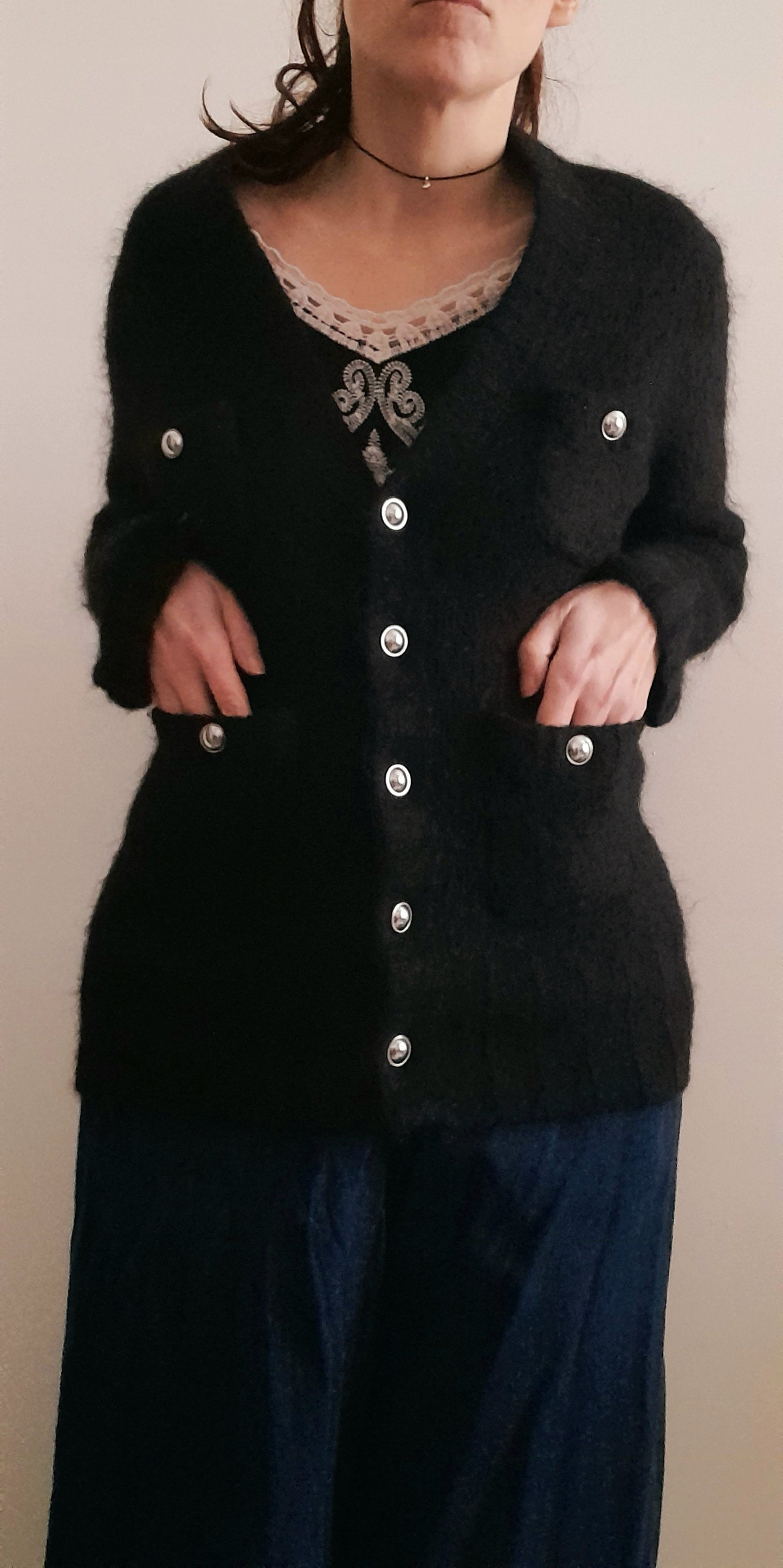 Vintage Y2K Black Fluffy Mohair Cardigan Jacket